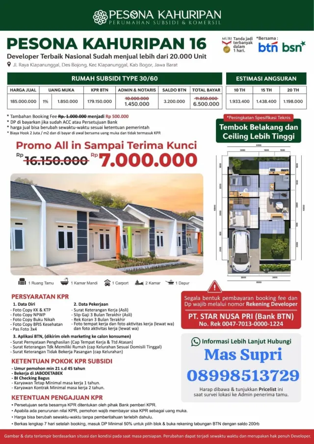 Pesona Kahuripan 16 rilis Rumah Subsidi Harga Terjangkau di Klapanunggal Bogor — News